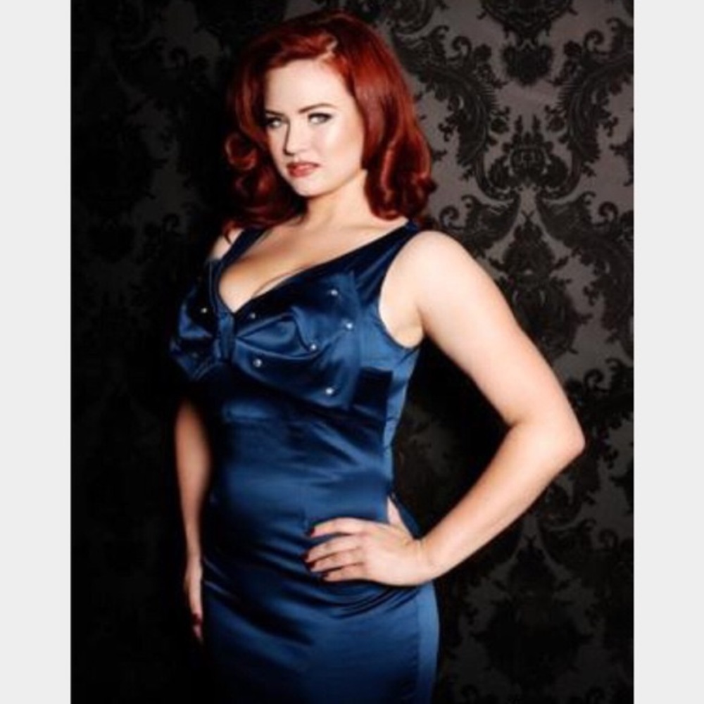 Royal blue stretch sateen wiggle dress.